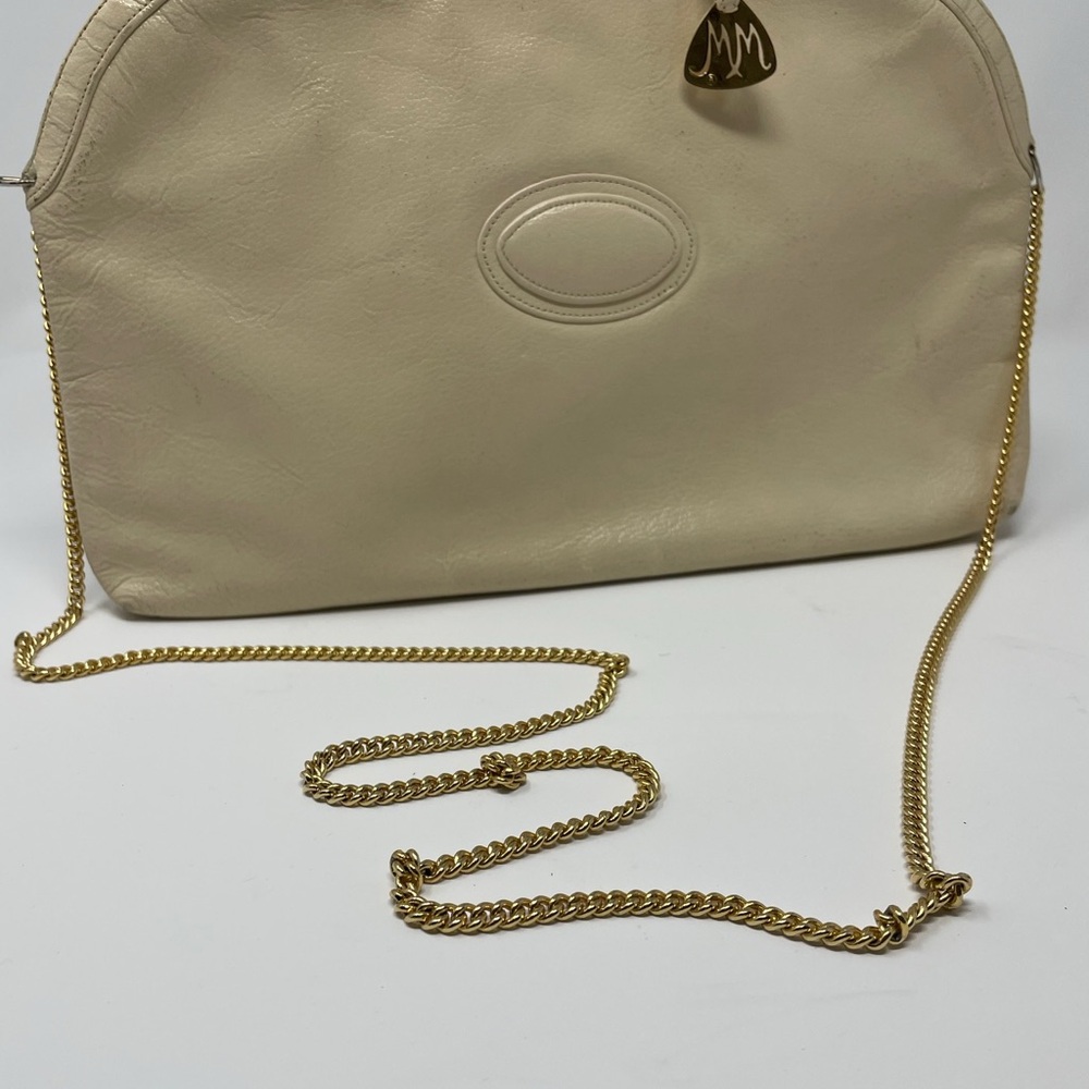Morris Moskowitz Vintage Womens Shoulder Cross Body Bag Cream Leather